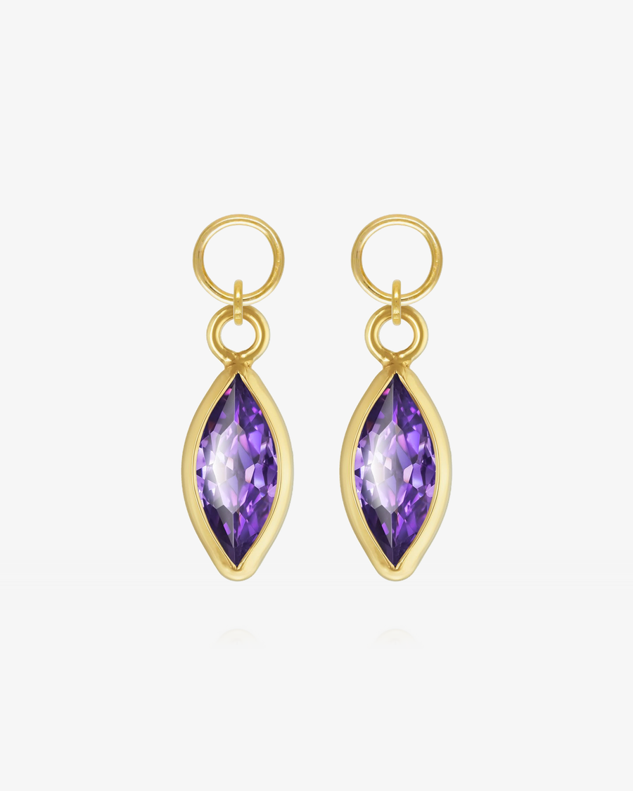 Marquise Amethyst CZ Hoop Earring Charms - 14k Yellow Gold Fill