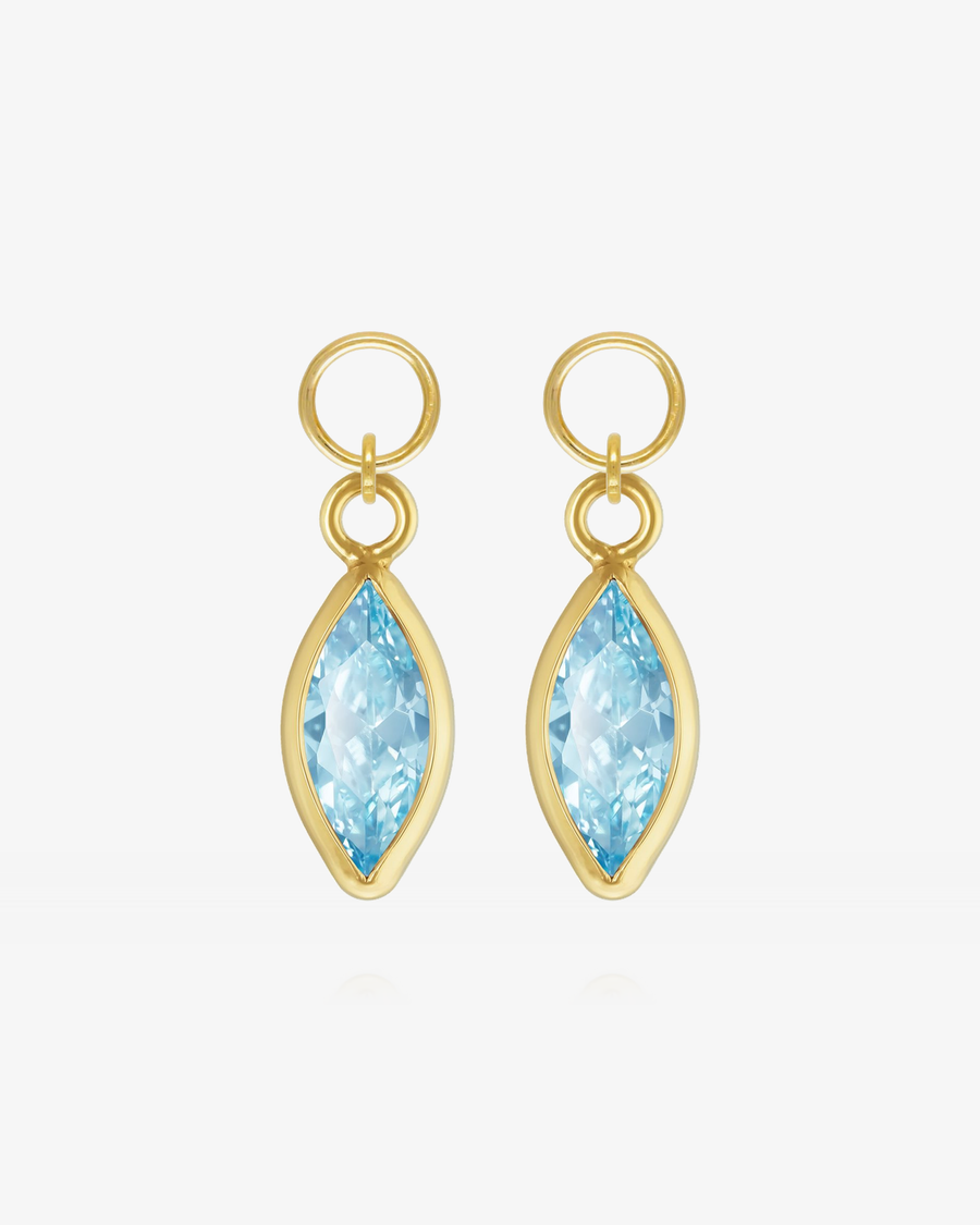 Marquise Aquamarine CZ Hoop Earring Charms - 14k Yellow Gold Fill