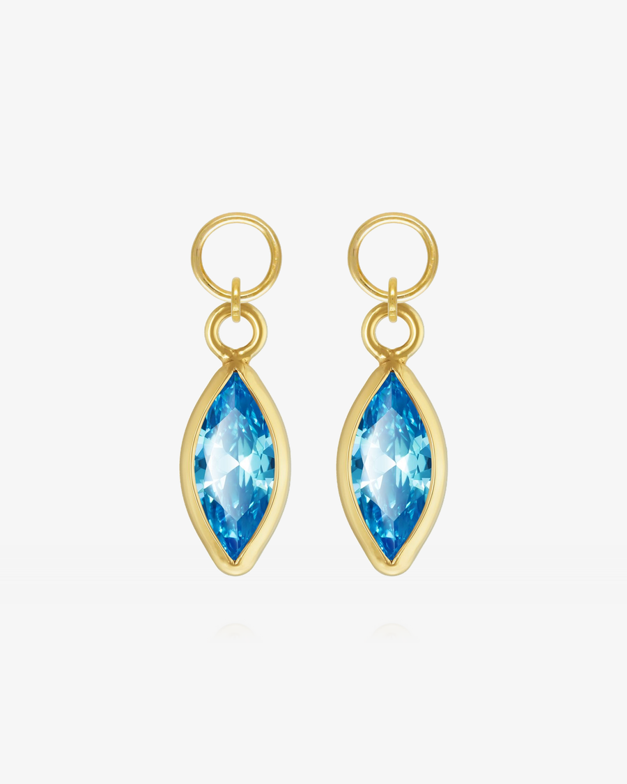 Marquise Blue Topaz CZ Hoop Earring Charms - 14k Yellow Gold Fill