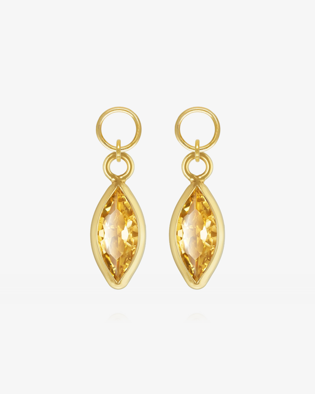 Pair of Citrine CZ marquise hoop earring charms in 14k gold fill, the November birthstone
