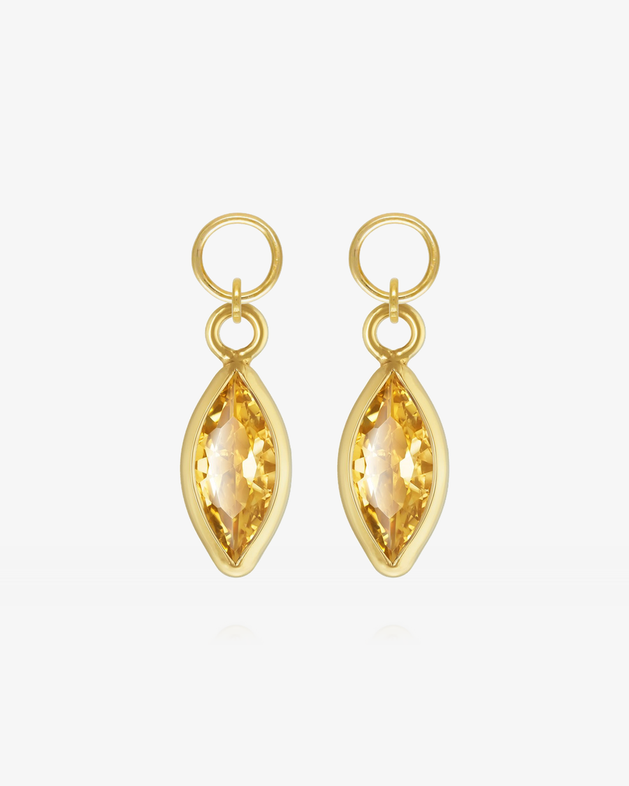 Marquise Citrine CZ Hoop Earring Charms - 14k Yellow Gold Fill