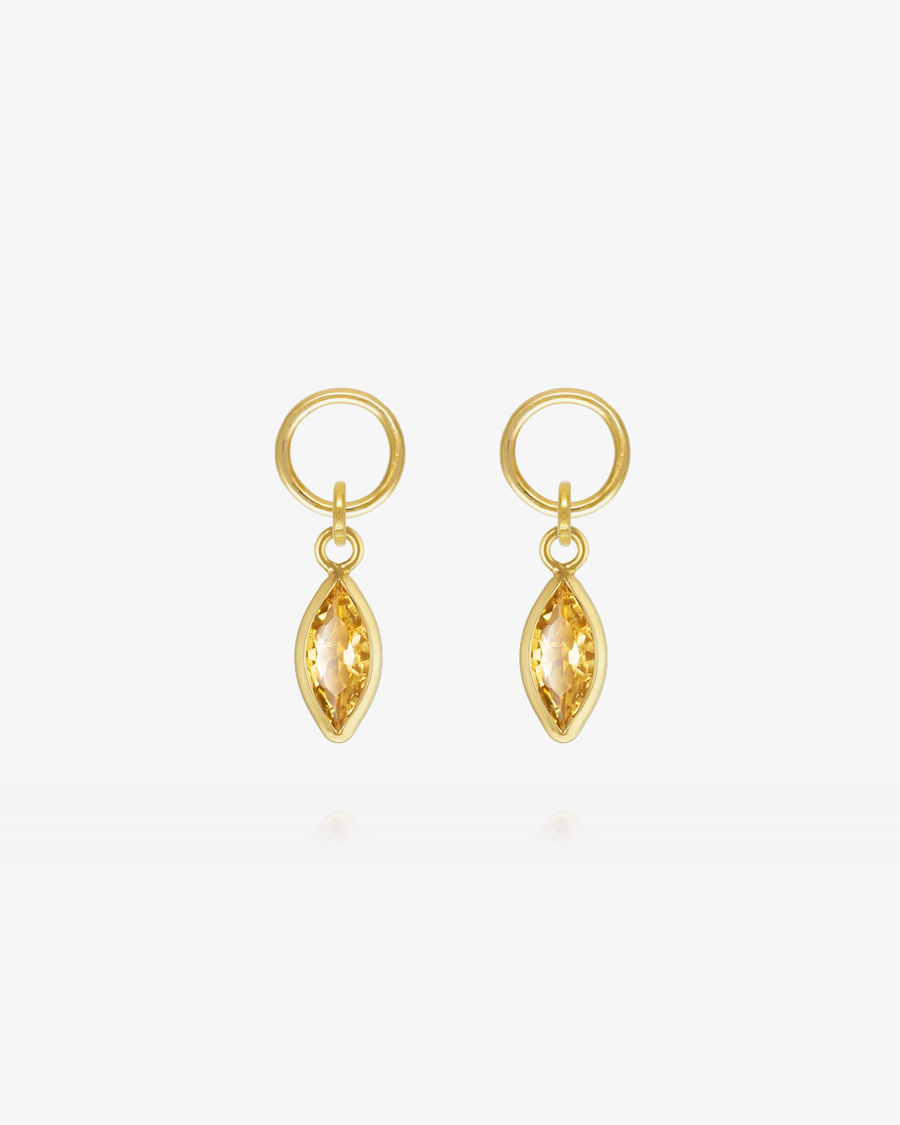 Marquise Citrine CZ Hoop Earring Charms - 14k Yellow Gold Fill