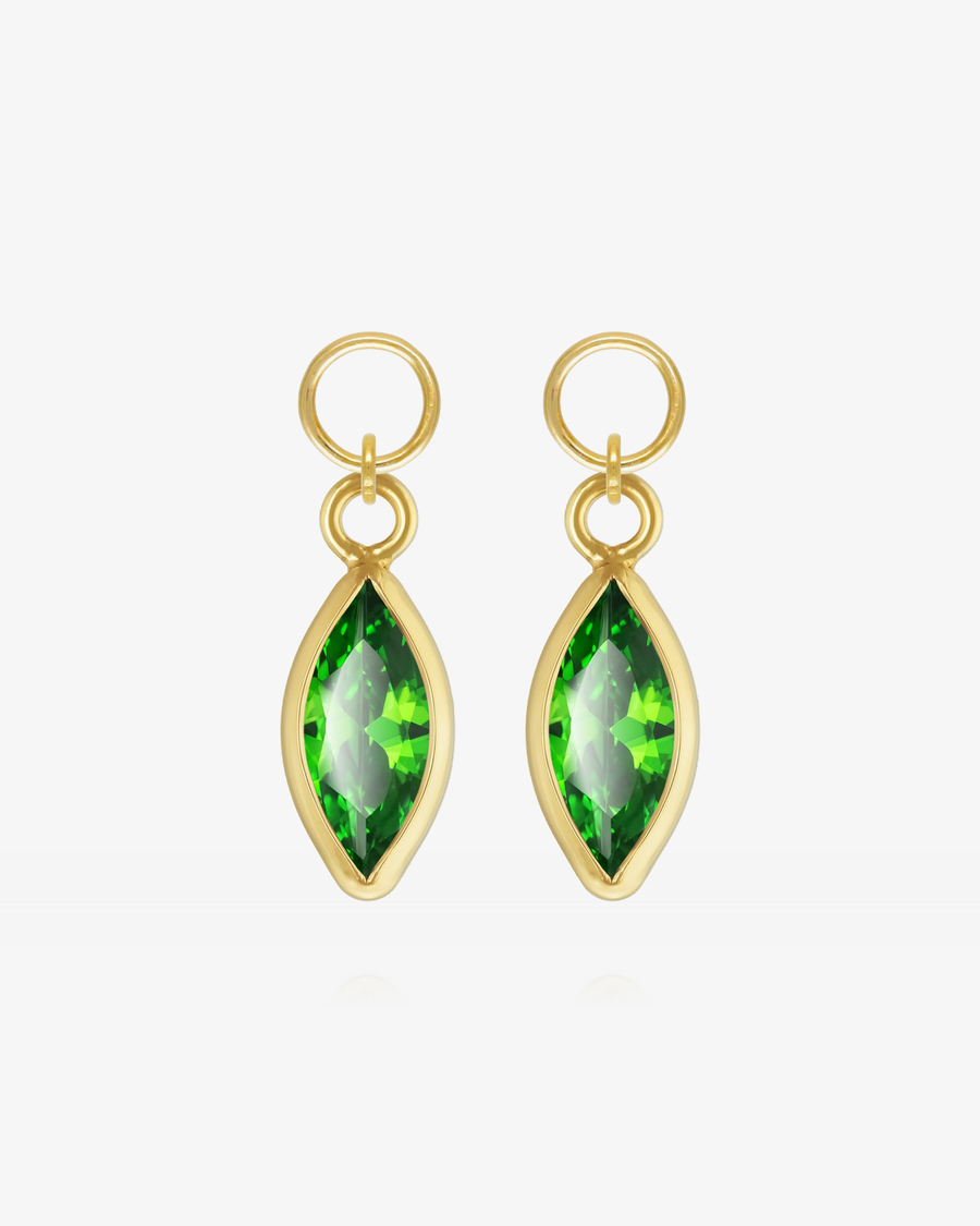 Marquise Emerald CZ Hoop Earring Charms - 14k Yellow Gold Fill