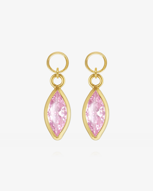 Pair of Pink CZ marquise hoop earring charms in 14k gold fill, the October birthstone