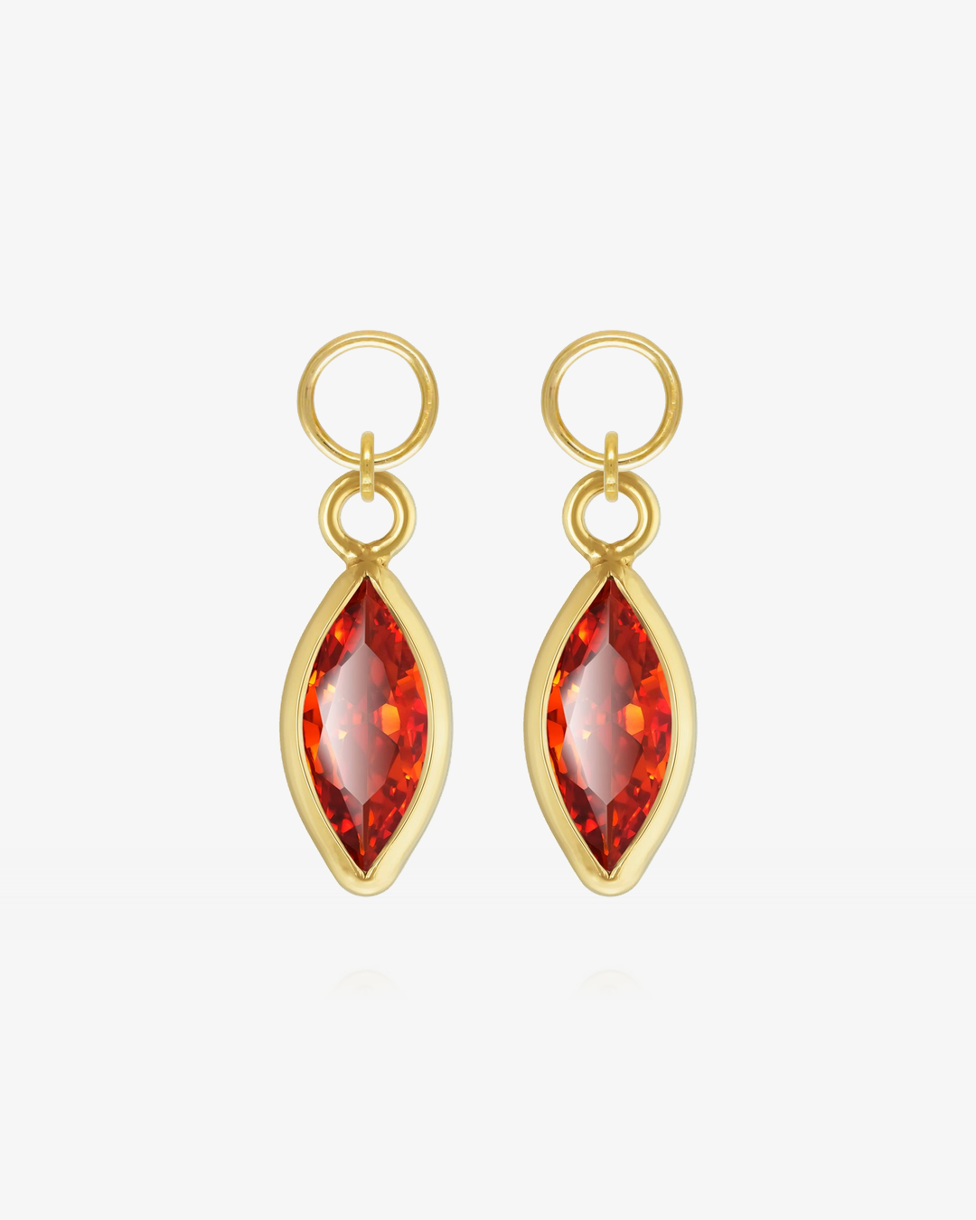 Pair of Ruby CZ marquise hoop earring charms in 14k gold fill, the July birthstone