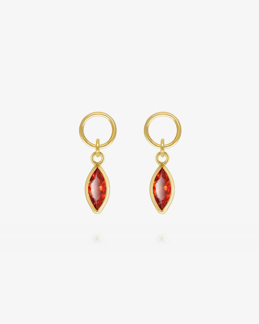 Marquise Ruby CZ Hoop Earring Charms - 14k Yellow Gold Fill