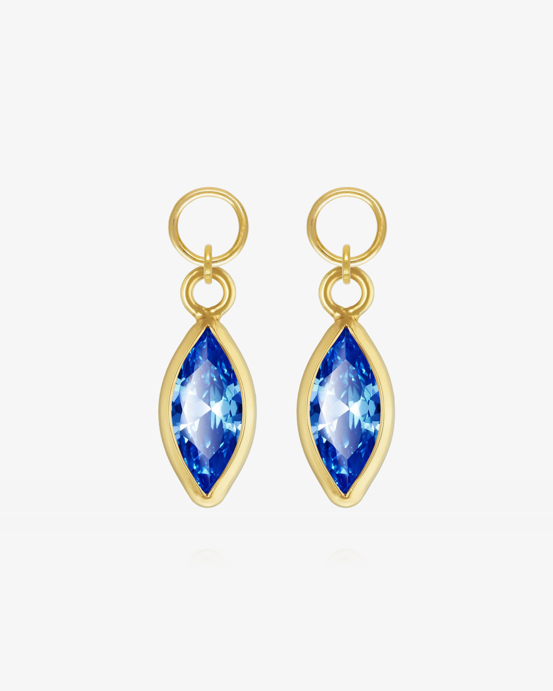 Pair of Sapphire CZ marquise hoop earring charms in 14k gold fill, the September birthstone