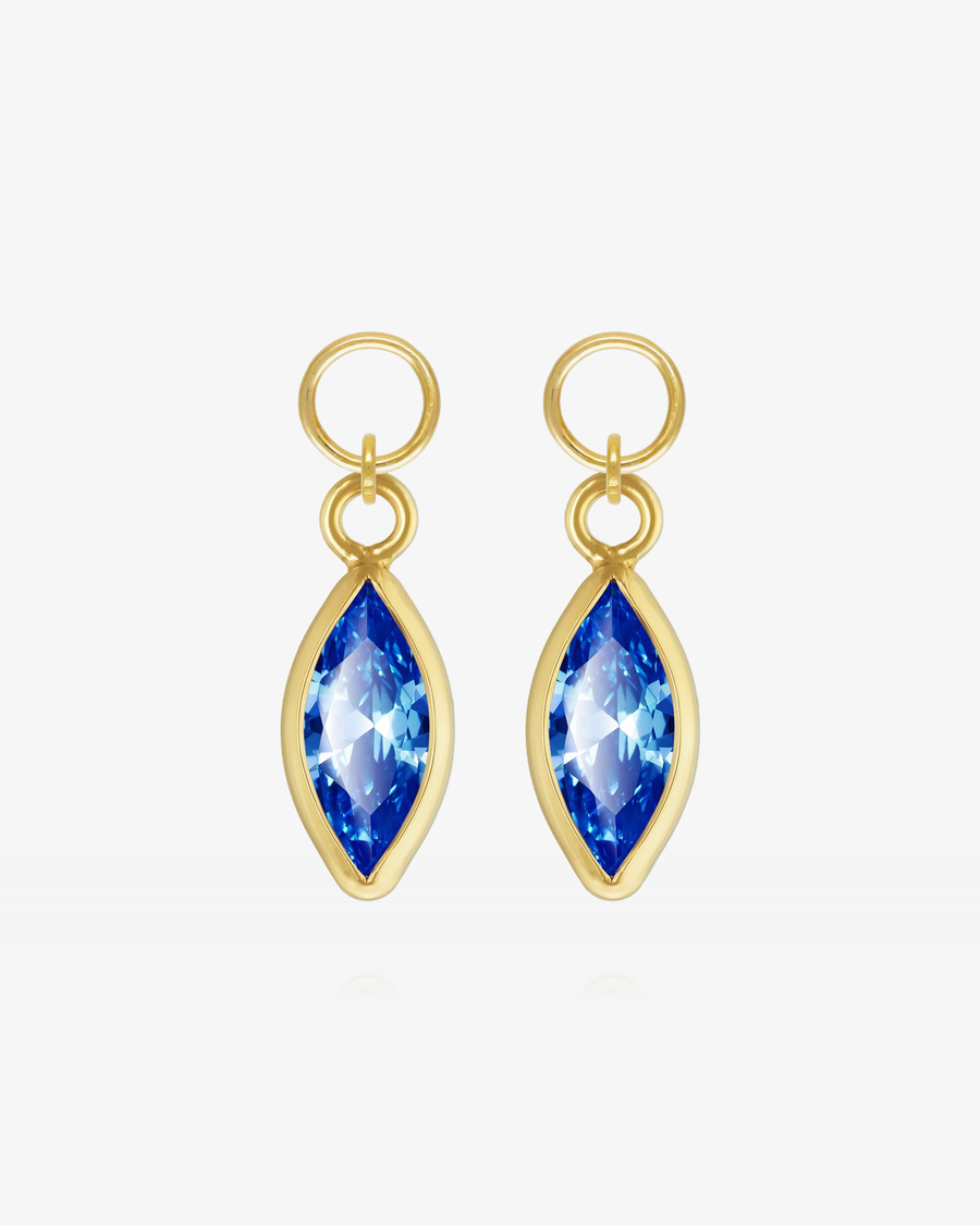 Marquise Sapphire CZ Hoop Earring Charms - 14k Yellow Gold Fill