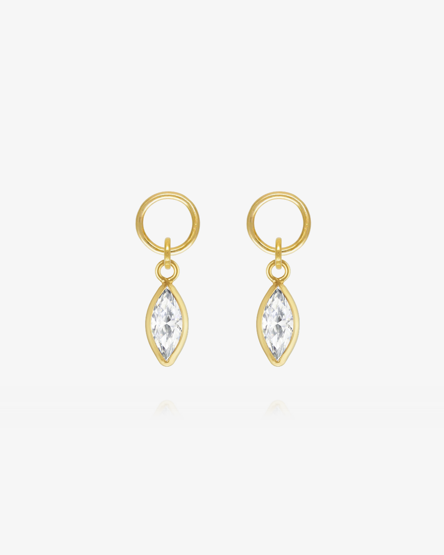Marquise White CZ Hoop Earring Charms - 14k Yellow Gold Fill