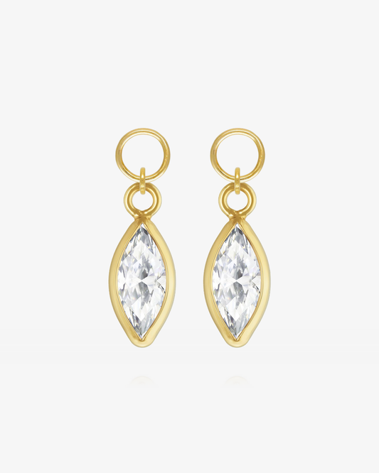 Marquise White CZ Hoop Earring Charms - 14k Yellow Gold Fill