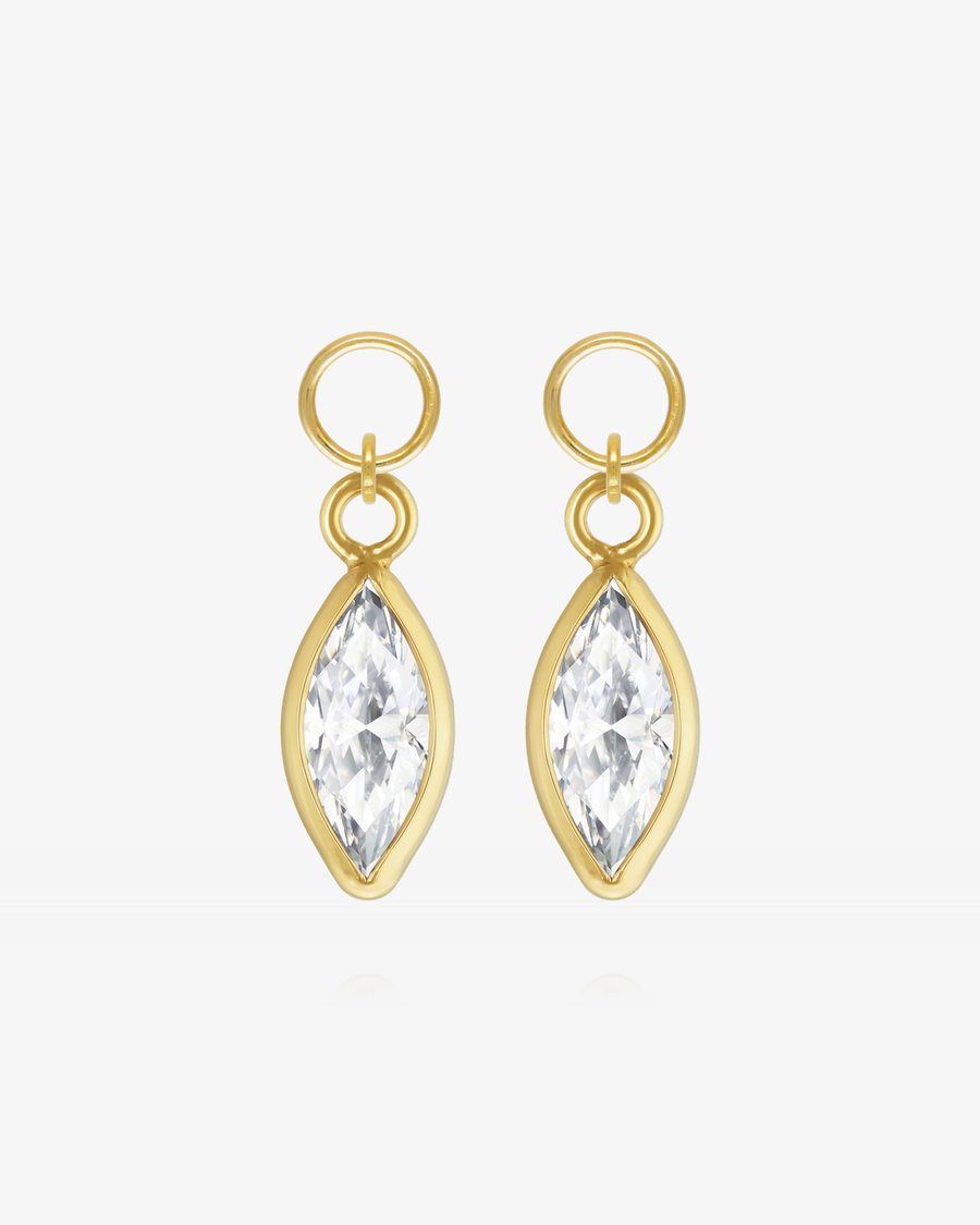 Marquise White CZ Hoop Earring Charms - 14k Yellow Gold Fill