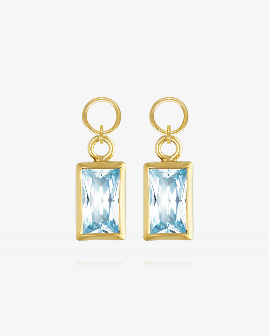 Pair of Aquamarine CZ rectangle hoop earring charms in 14k gold fill, the March birthstone