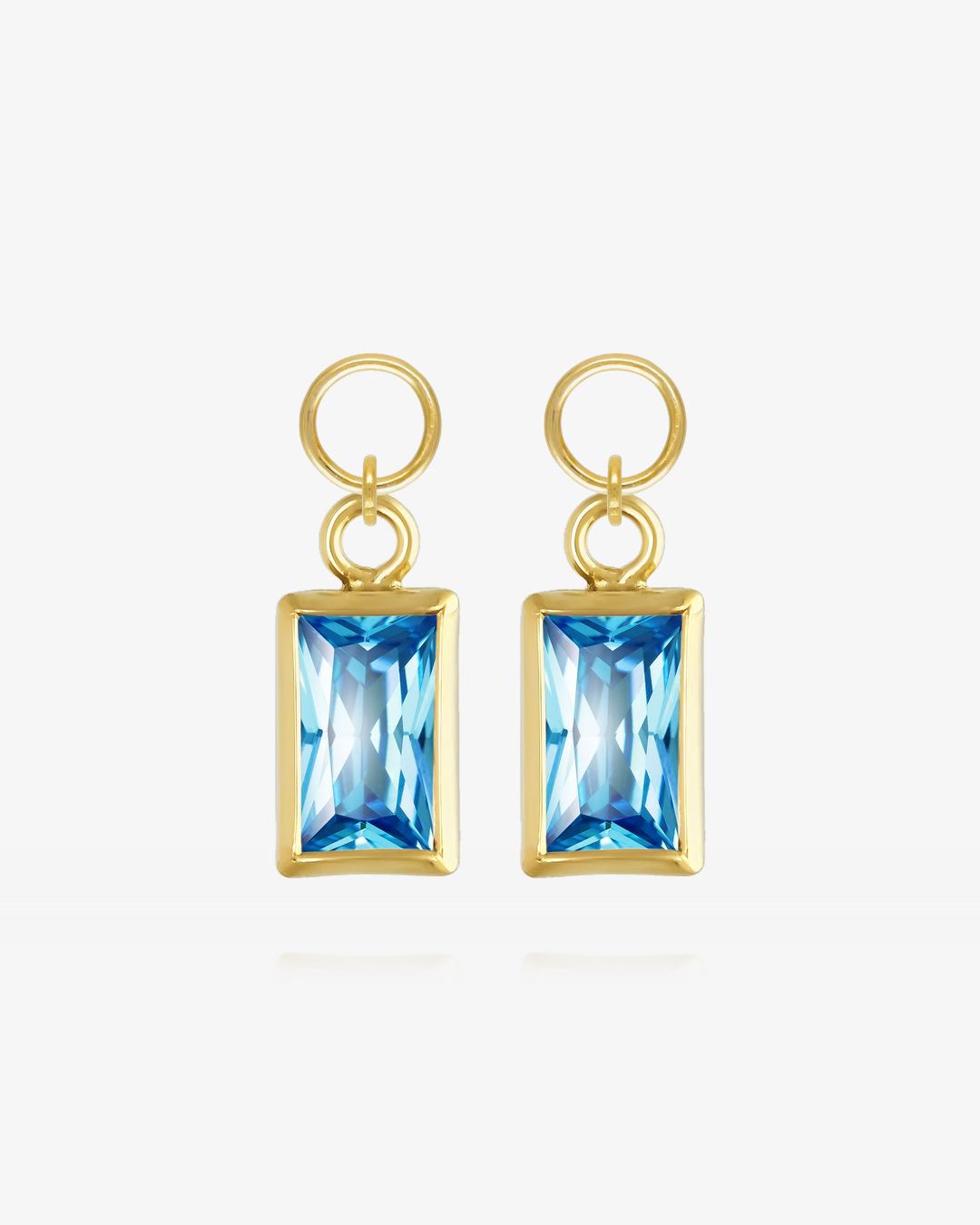 Pair of Blue Topaz CZ rectangle hoop earring charms in 14k gold fill, the December birthstone