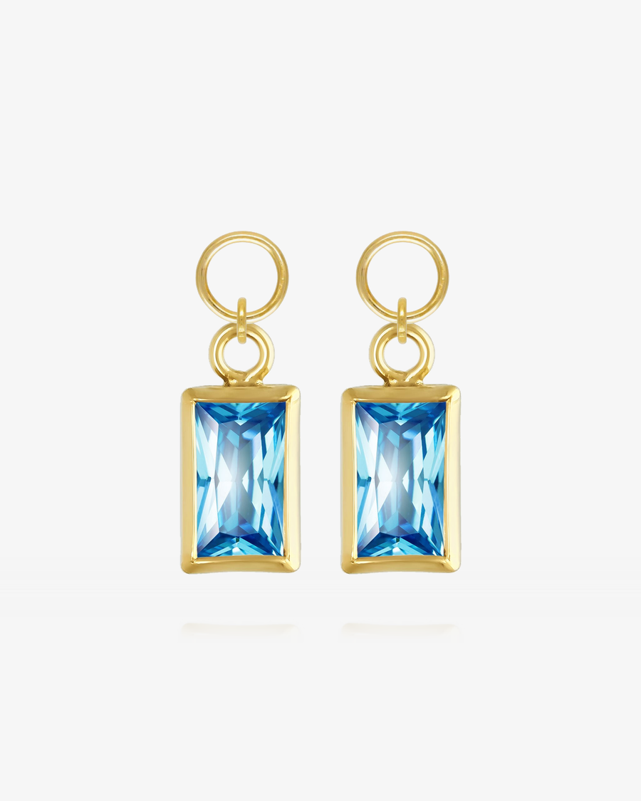 Rectangle Blue Topaz CZ Hoop Earring Charms - 14k Yellow Gold Fill