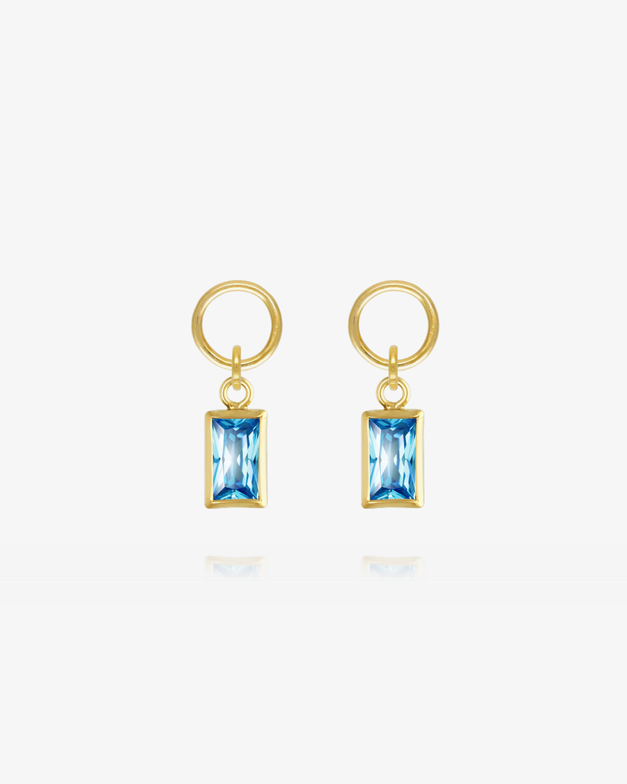Rectangle Blue Topaz CZ Hoop Earring Charms - 14k Yellow Gold Fill