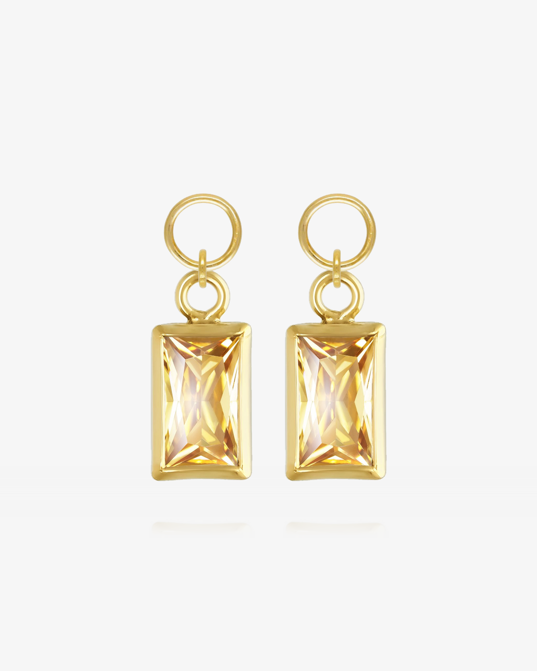 Pair of Citrine CZ rectangle hoop earring charms in 14k gold fill, the November birthstone