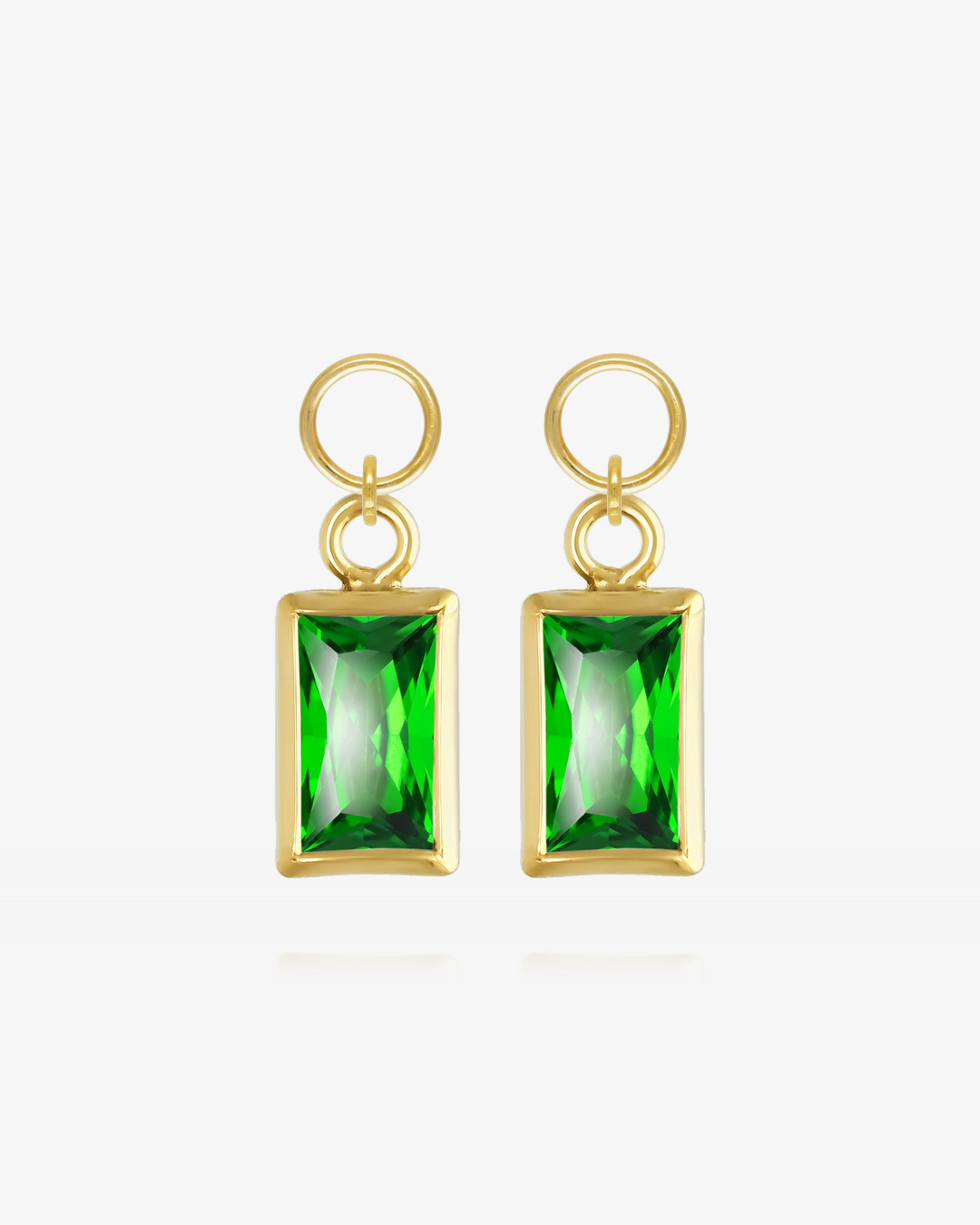 Pair of Emerald CZ rectangle hoop earring charms in 14k gold fill, the May birthstone