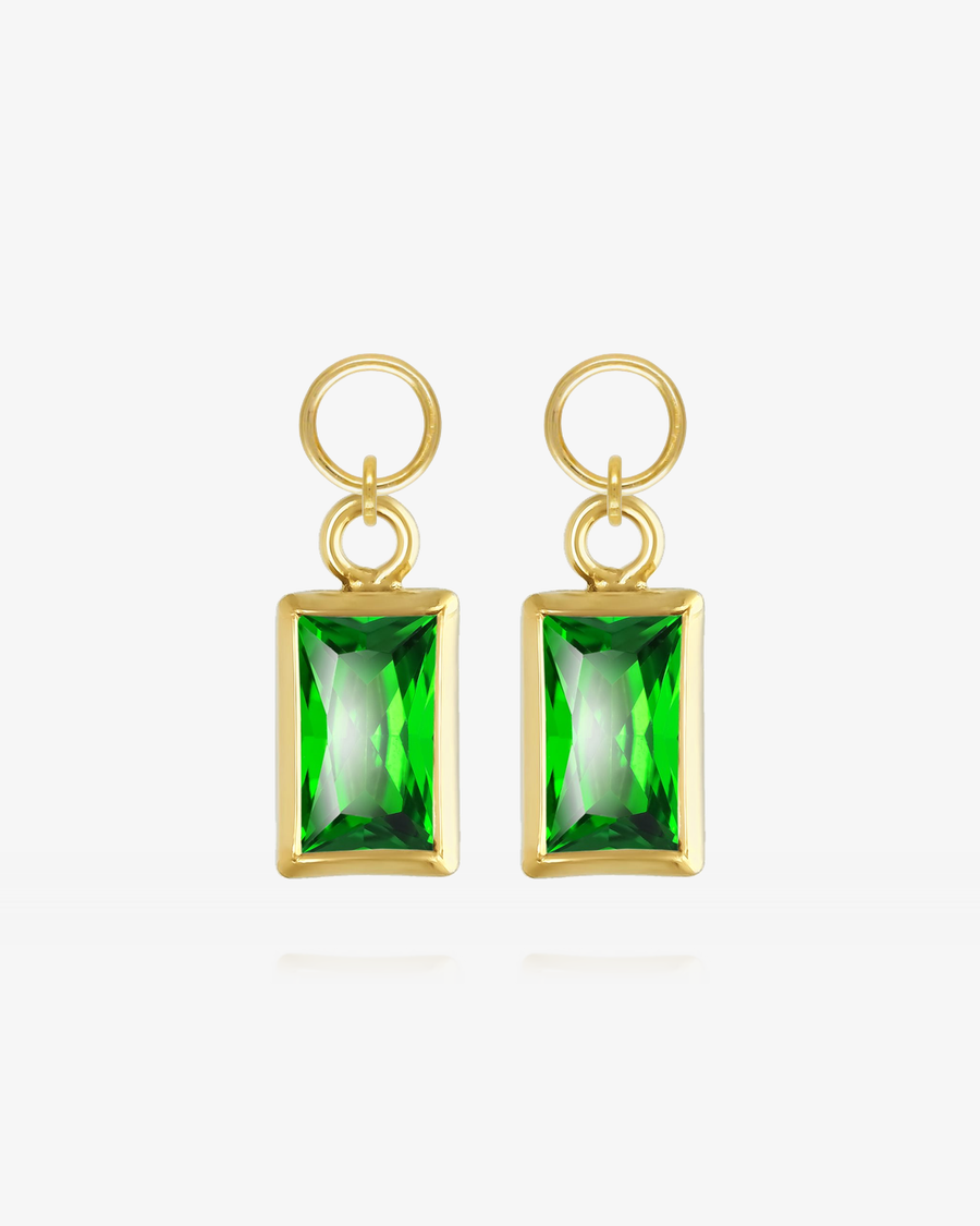 Rectangle Emerald CZ Hoop Earring Charms - 14k Yellow Gold Fill
