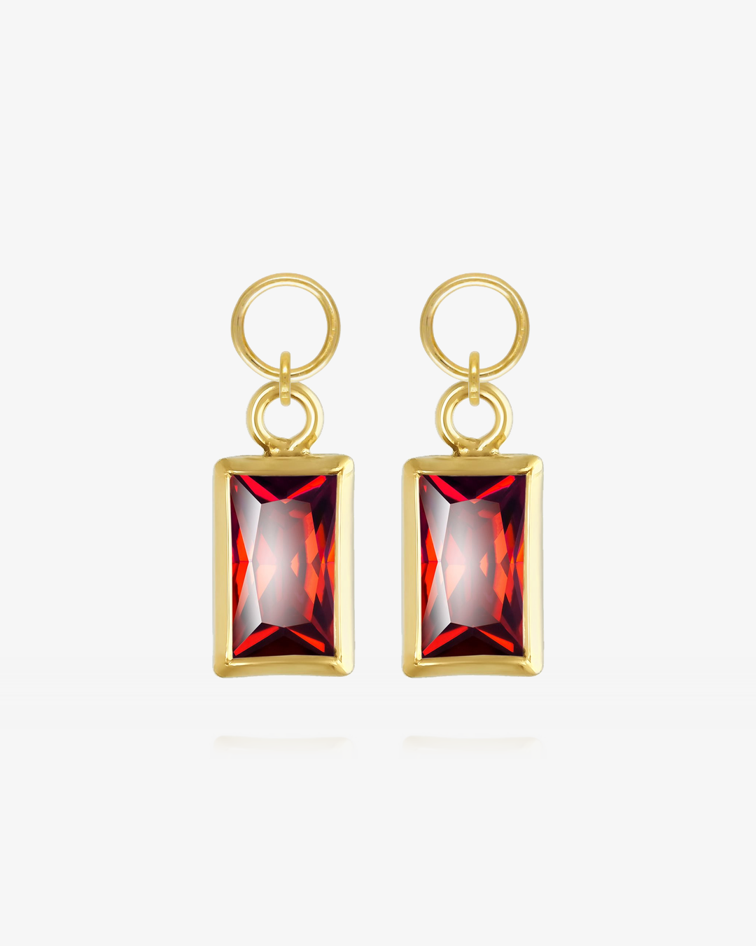 Pair of Garnet CZ rectangle hoop earring charms in 14k gold fill, the January birthstone