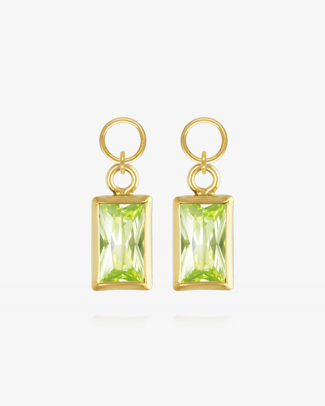 Pair of Peridot CZ rectangle hoop earring charms in 14k gold fill, the August birthstone