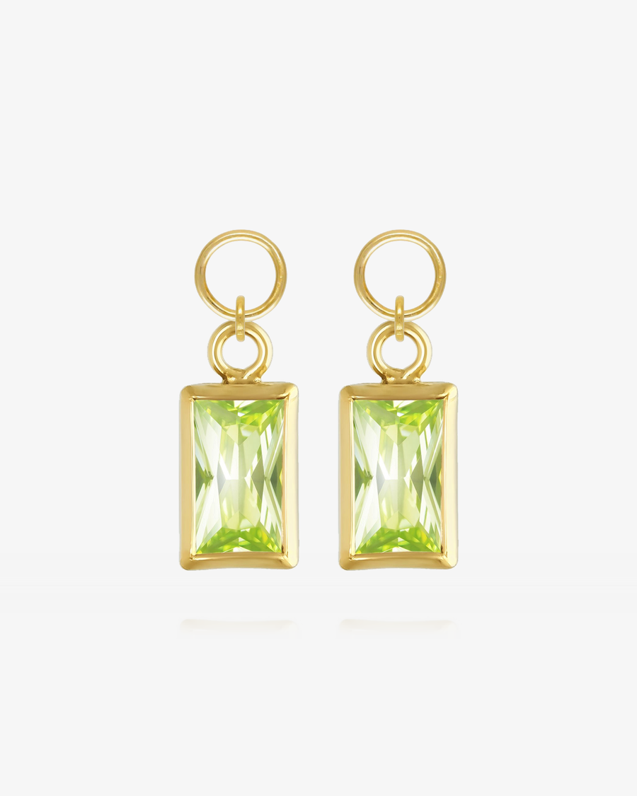 Rectangle Peridot CZ Hoop Earring Charms - 14k Yellow Gold Fill