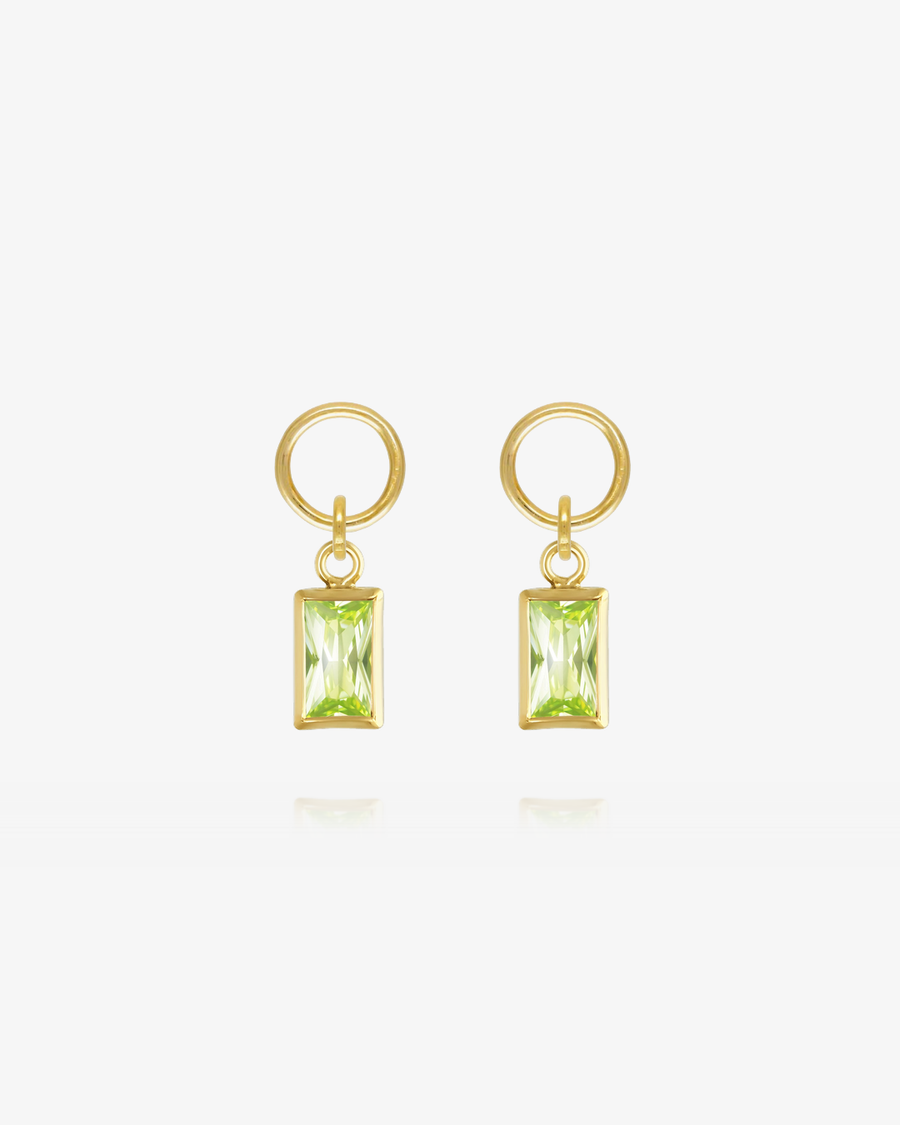 Rectangle Peridot CZ Hoop Earring Charms - 14k Yellow Gold Fill