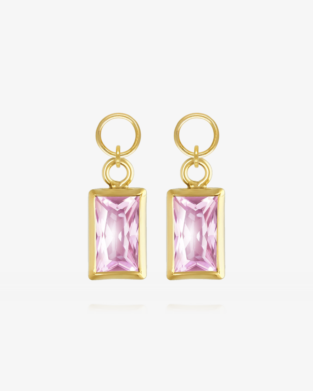 Pair of Pink CZ rectangle hoop earring charms in 14k gold fill, the October birthstone