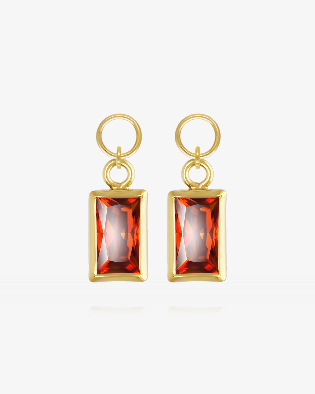 Pair of Ruby CZ rectangle hoop earring charms in 14k gold fill, the July birthstone