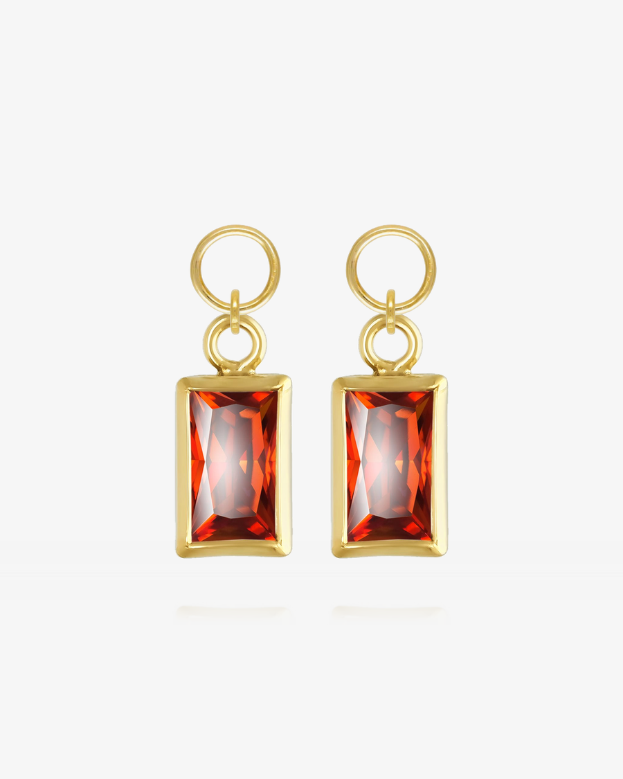 Rectangle Ruby CZ Hoop Earring Charms - 14k Yellow Gold Fill