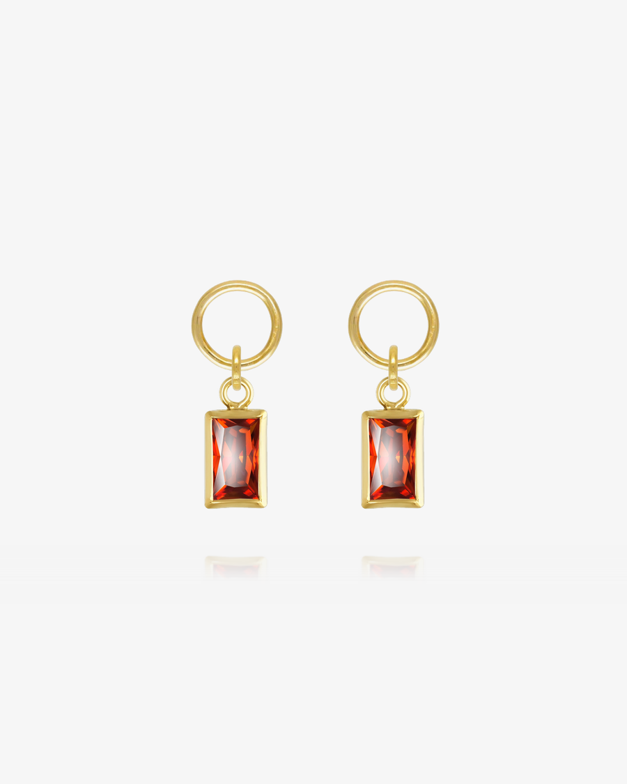 Rectangle Ruby CZ Hoop Earring Charms - 14k Yellow Gold Fill