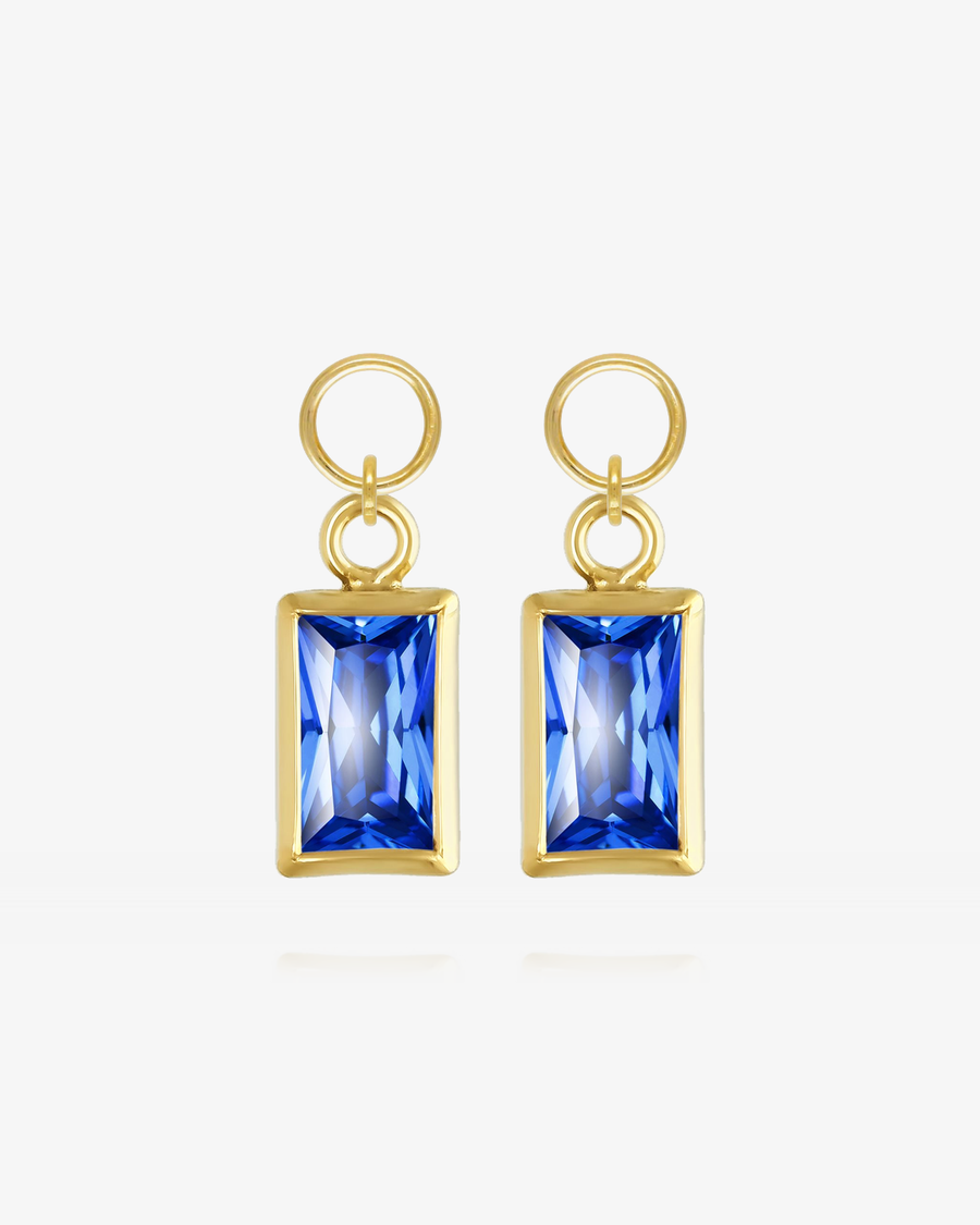 Rectangle Sapphire CZ Hoop Earring Charms - 14k Yellow Gold Fill