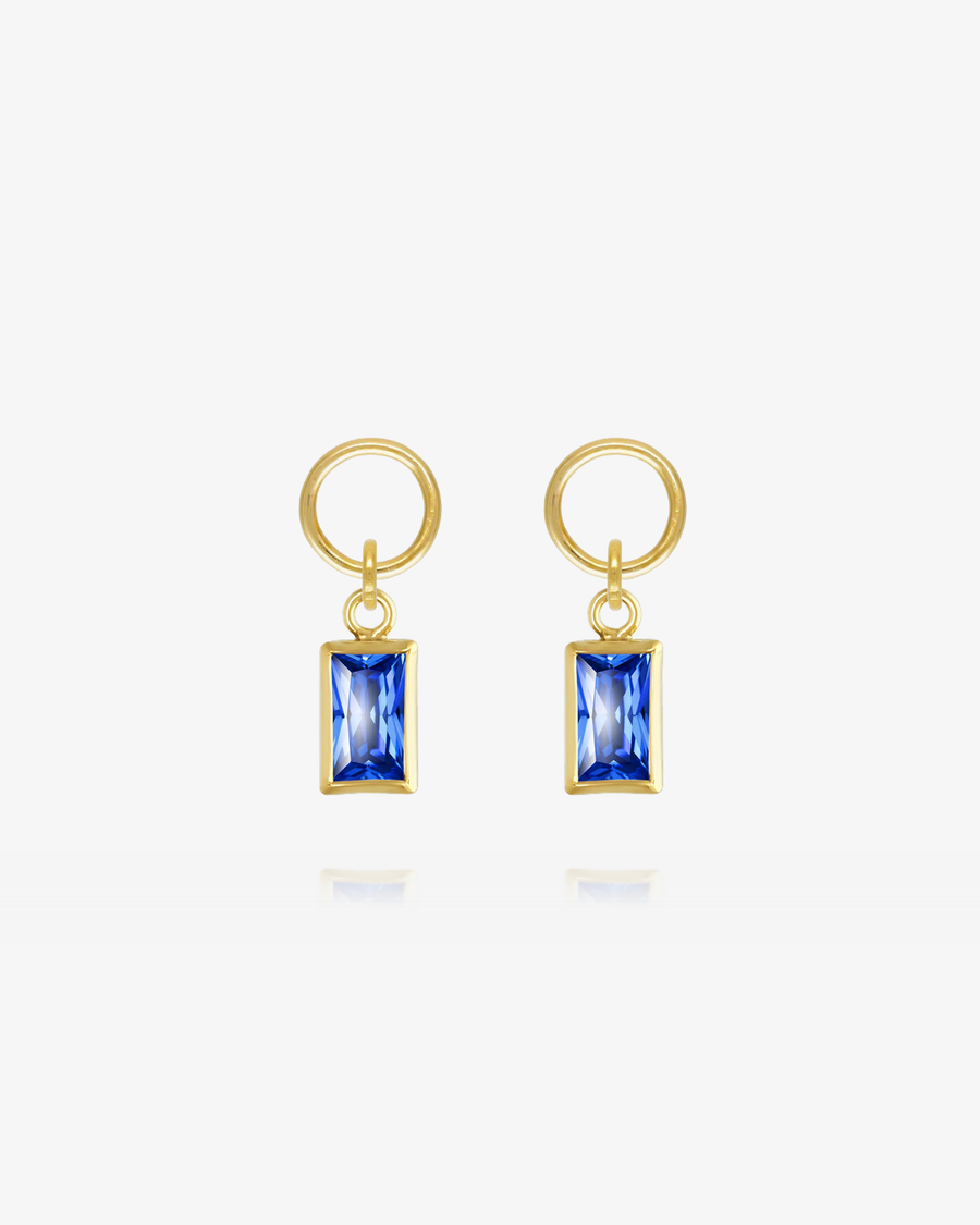 Rectangle Sapphire CZ Hoop Earring Charms - 14k Yellow Gold Fill