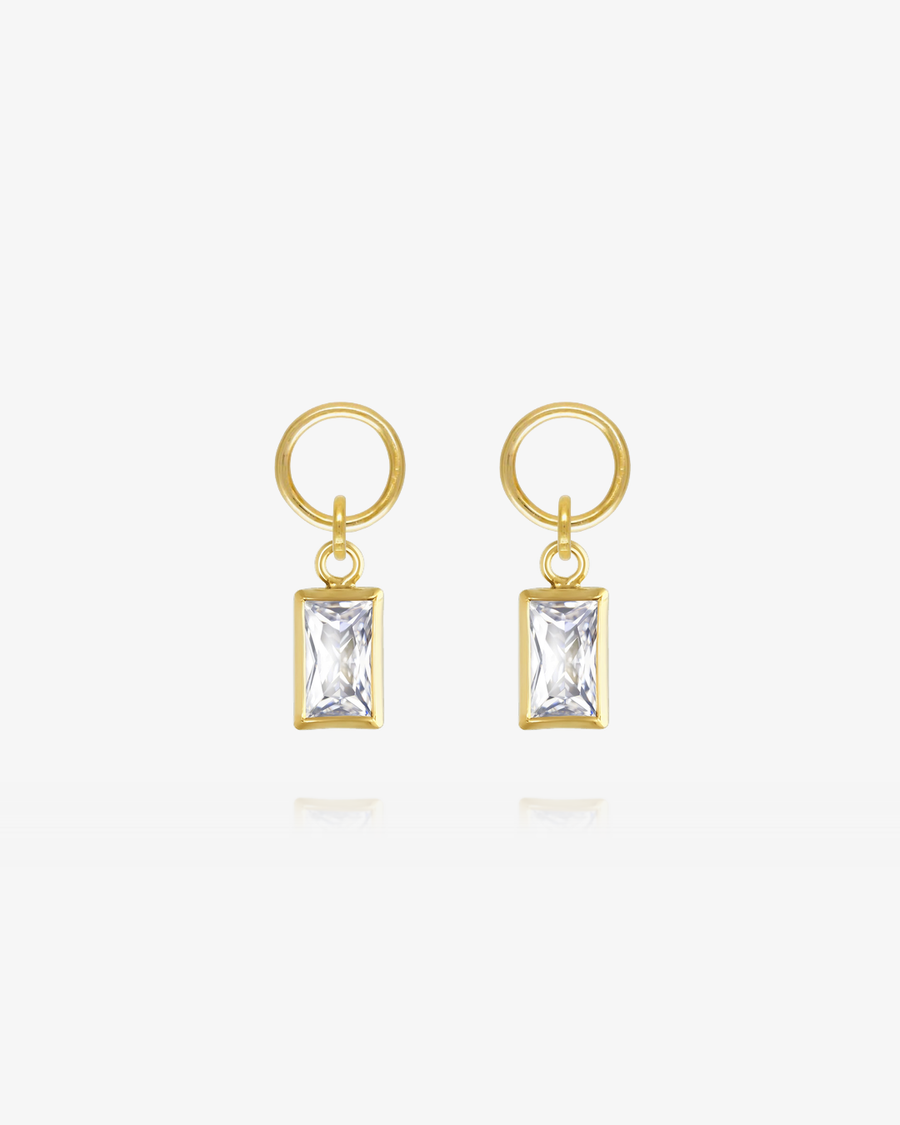 Rectangle White CZ Hoop Earring Charms - 14k Yellow Gold Fill