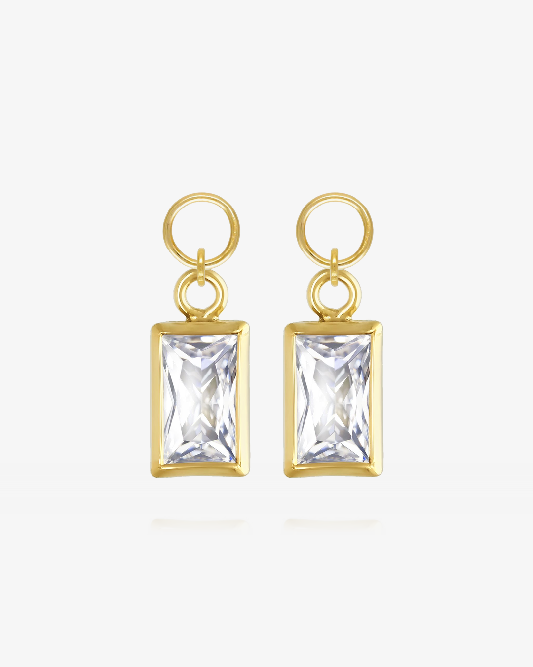 Rectangle White CZ Hoop Earring Charms - 14k Yellow Gold Fill