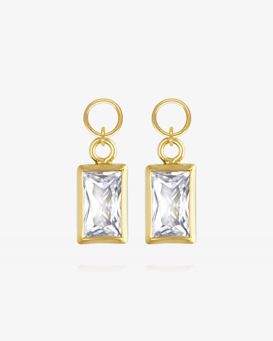 Rectangle White CZ Hoop Earring Charms - 14k Yellow Gold Fill