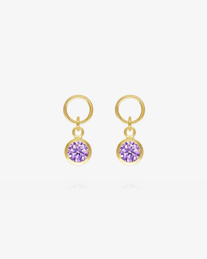 Pair of Alexandrite CZ round hoop earring charms in 14k gold fill, the June birthstone
