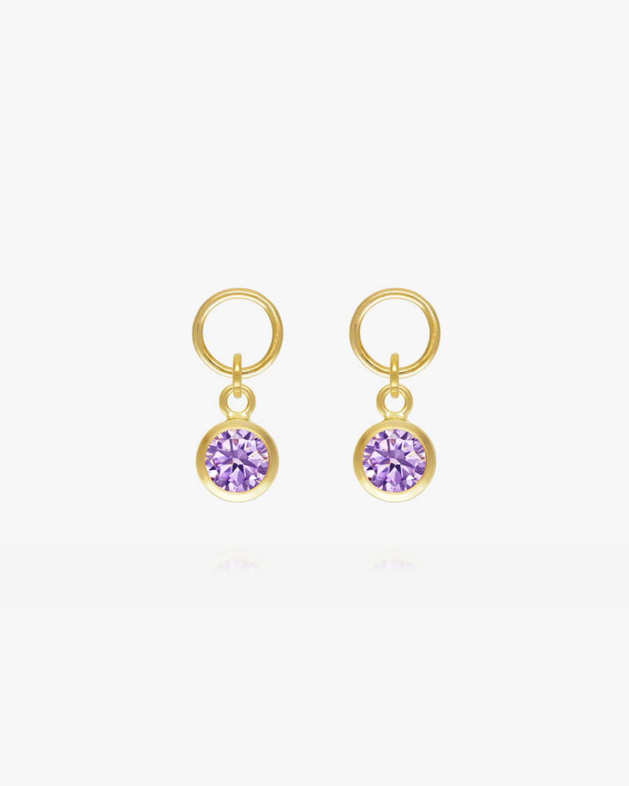 Round Alexandrite CZ Hoop Earring Charms - 14k Yellow Gold Fill