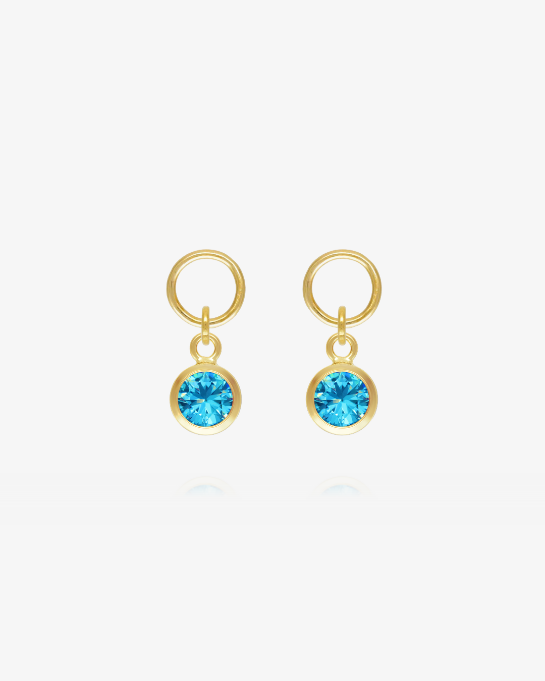 Pair of Blue Topaz CZ round hoop earring charms in 14k gold fill, the December birthstone