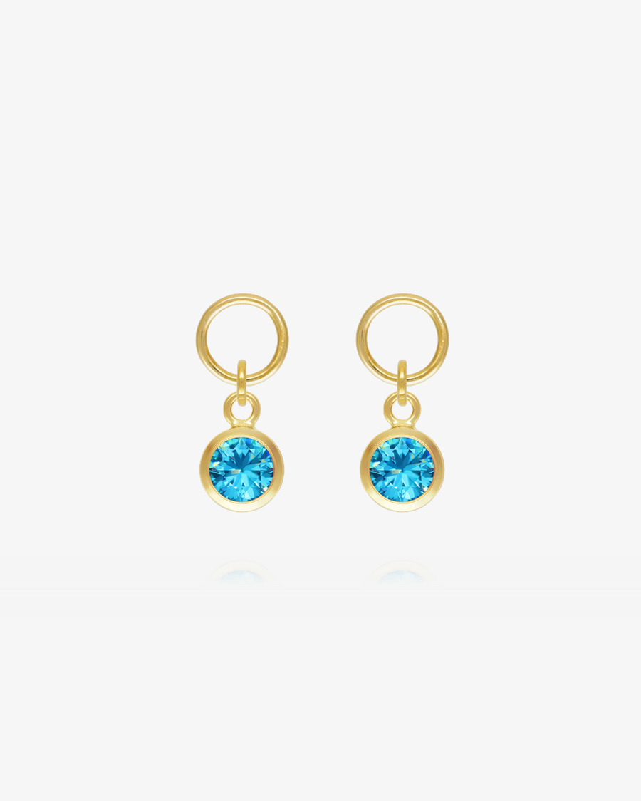 Round Blue Topaz CZ Hoop Earring Charms - 14k Yellow Gold Fill