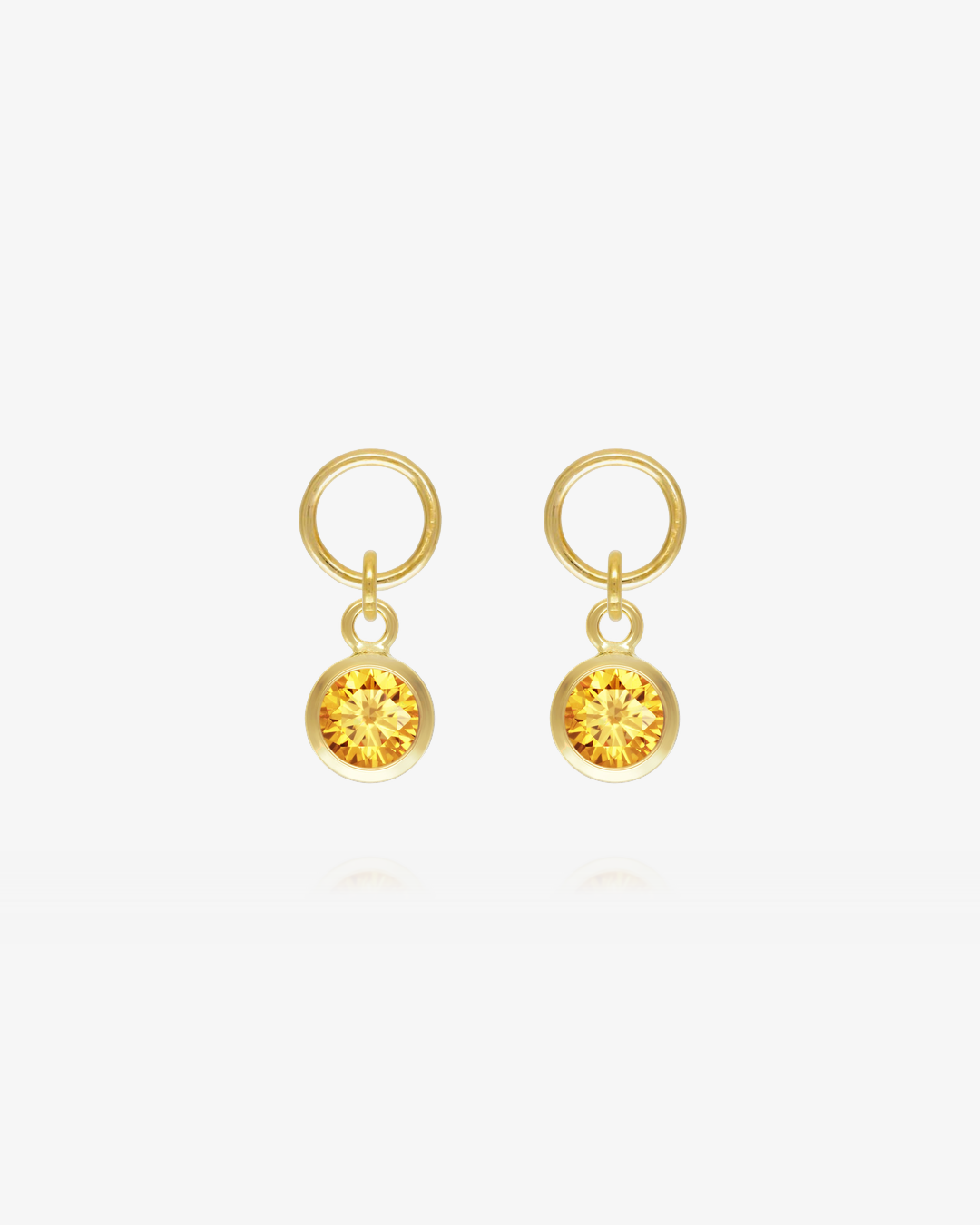Pair of Citrine CZ round hoop earring charms in 14k gold fill, the November birthstone