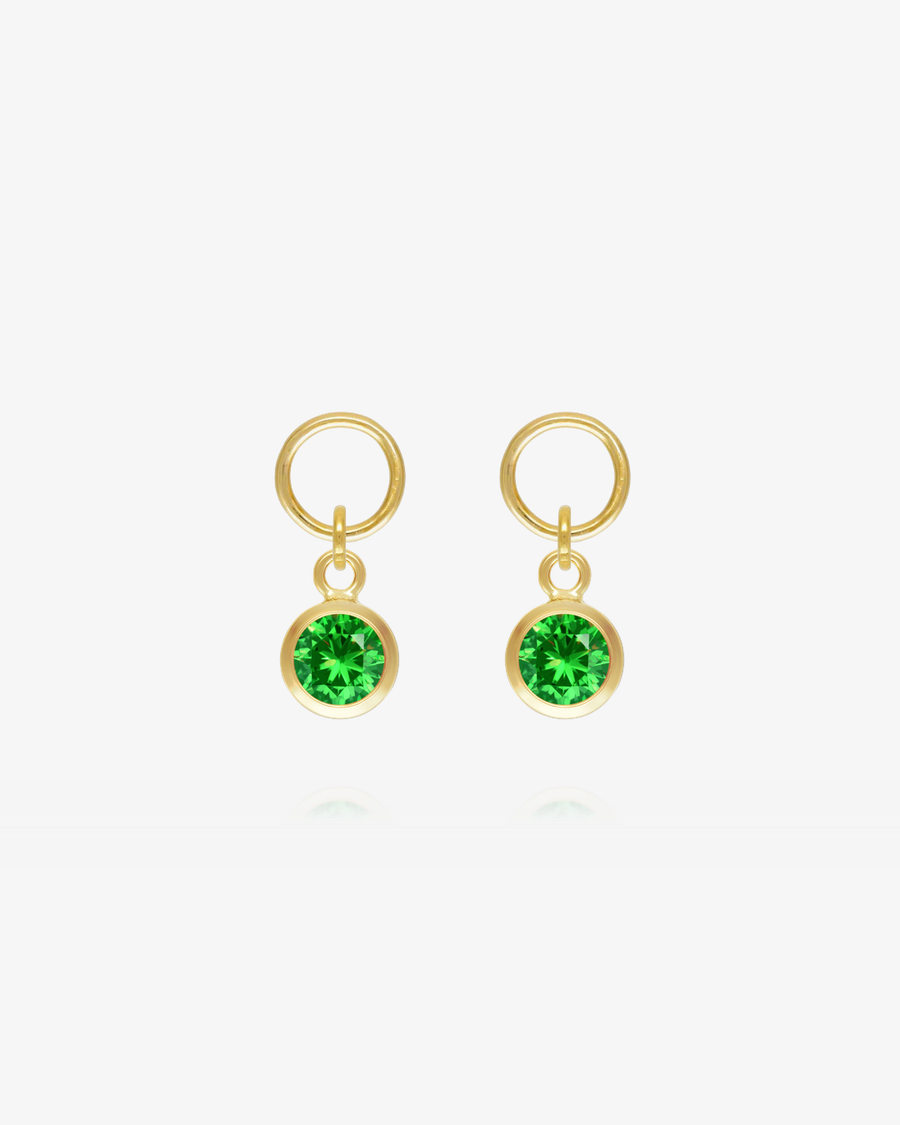 Round Emerald CZ Hoop Earring Charms - 14k Yellow Gold Fill