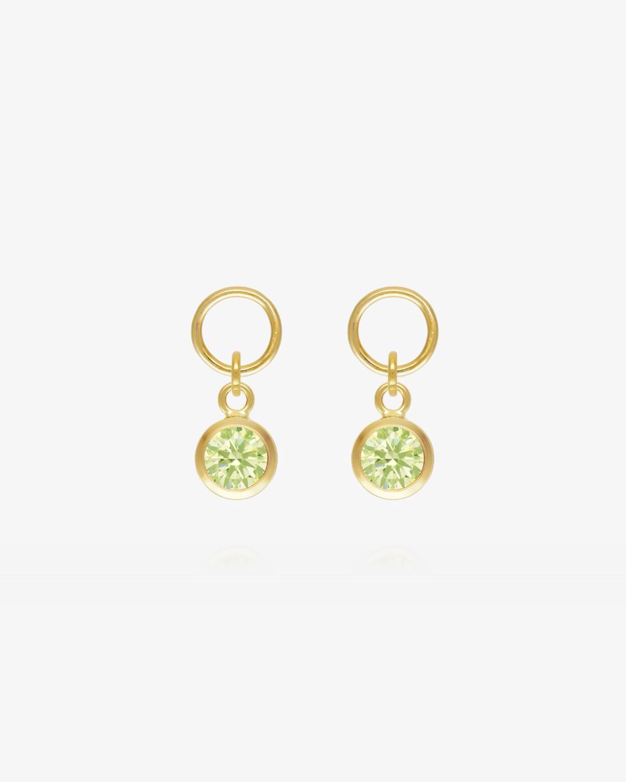 Round Peridot CZ Hoop Earring Charms - 14k Yellow Gold Fill