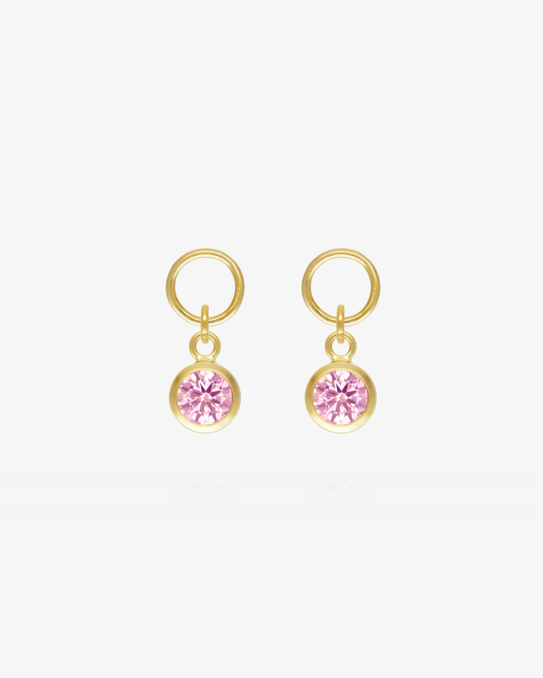 Pair of Pink CZ round hoop earring charms in 14k gold fill, the October birthstone