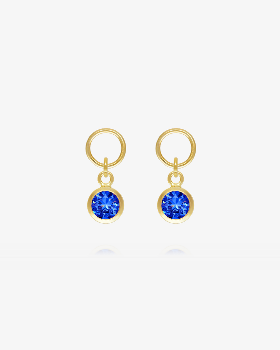 Round Sapphire Crystal Hoop Earring Charms - 14k Yellow Gold Fill