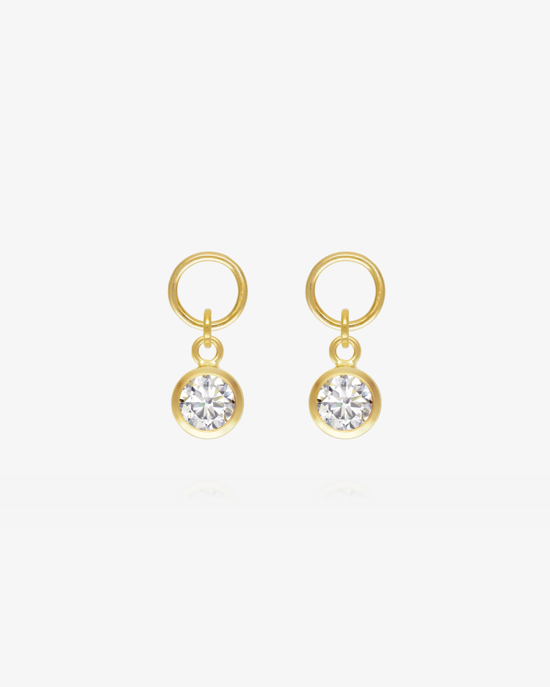 Pair of White CZ round hoop earring charms in 14k gold fill, the April birthstone