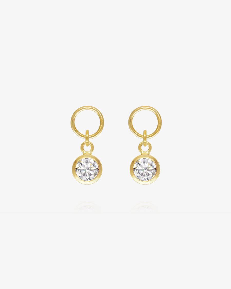 Round White CZ Hoop Earring Charms - 14k Yellow Gold Fill