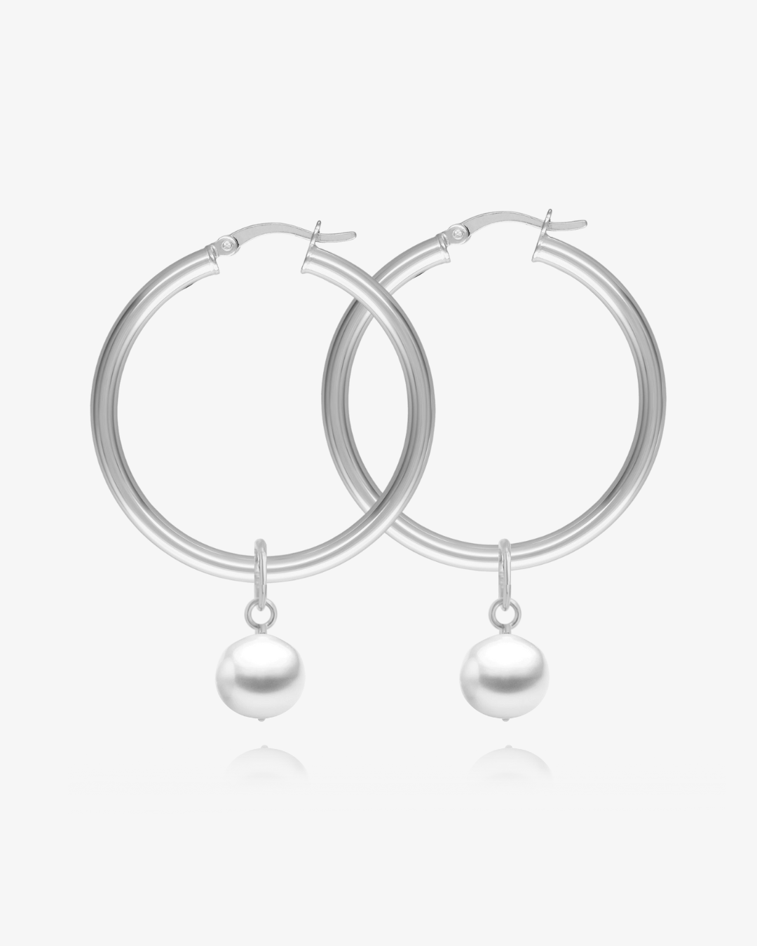 Freshwater Pearl Large Hoop Earrings - Sterling Silver