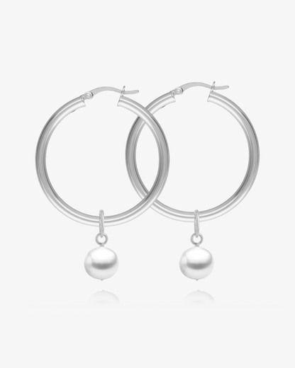 Pearl Hoop Earrings - Sterling Silver - Waterproof & Tarnish-Resistant | The Littl