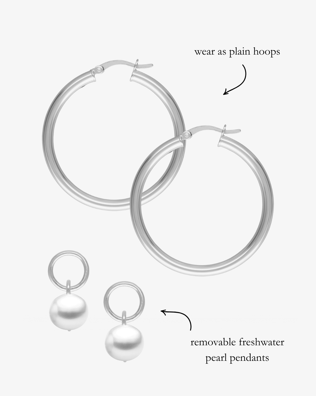 Freshwater Pearl Large Hoop Earrings - Sterling Silver