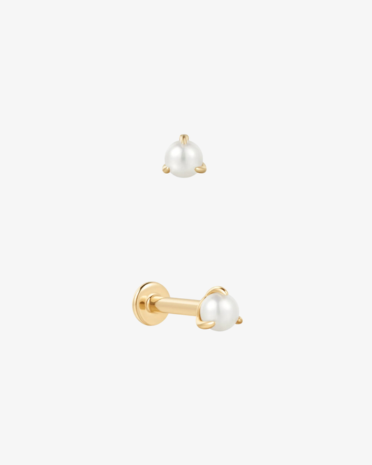 Freshwater Pearl Flat Back Piercing - 14k Solid Gold